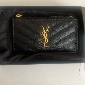 YSL Monogram Small Ziptop Card Case in Grained Leather